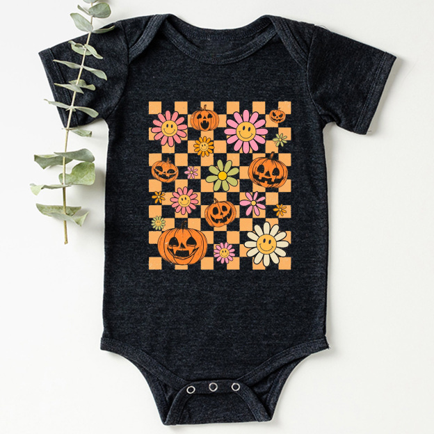 Retro Halloween Pumpkins Natural Baby Bodysuit