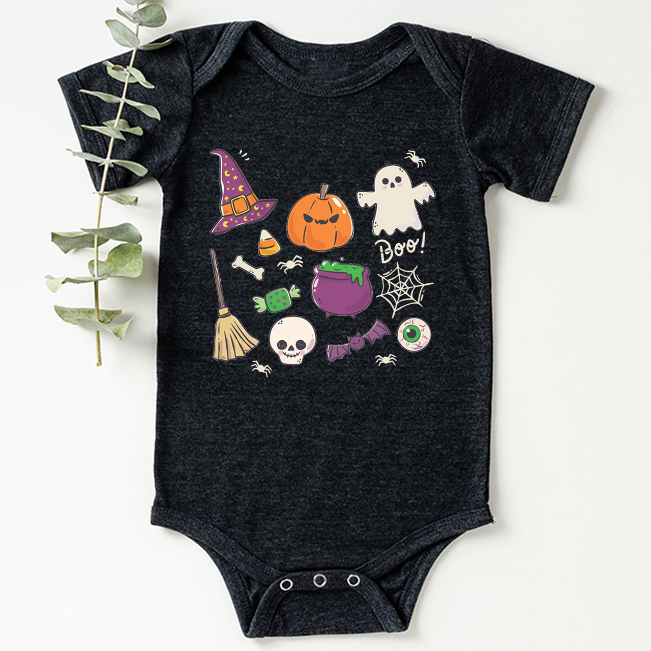 Pumpkin Witch Ghost Skull Baby Bodysuit