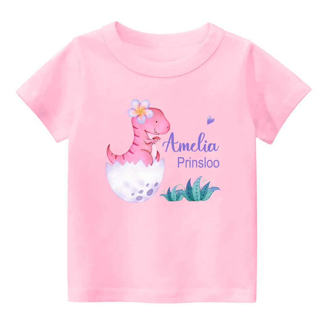 Personalized Pink Dinosaur Kids Name T-Shirt