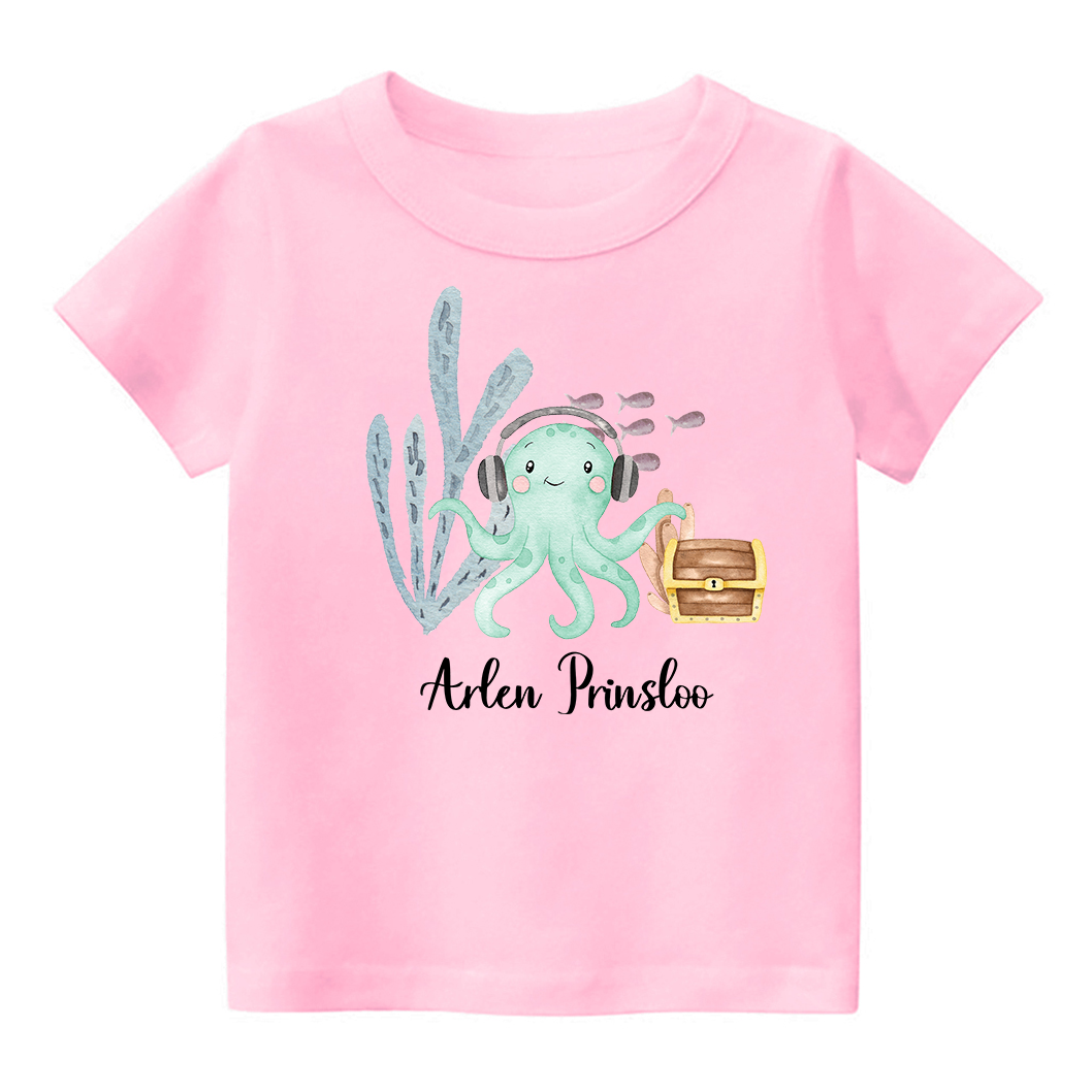 Personalized Octopus Listening To Music Kids T-Shirt