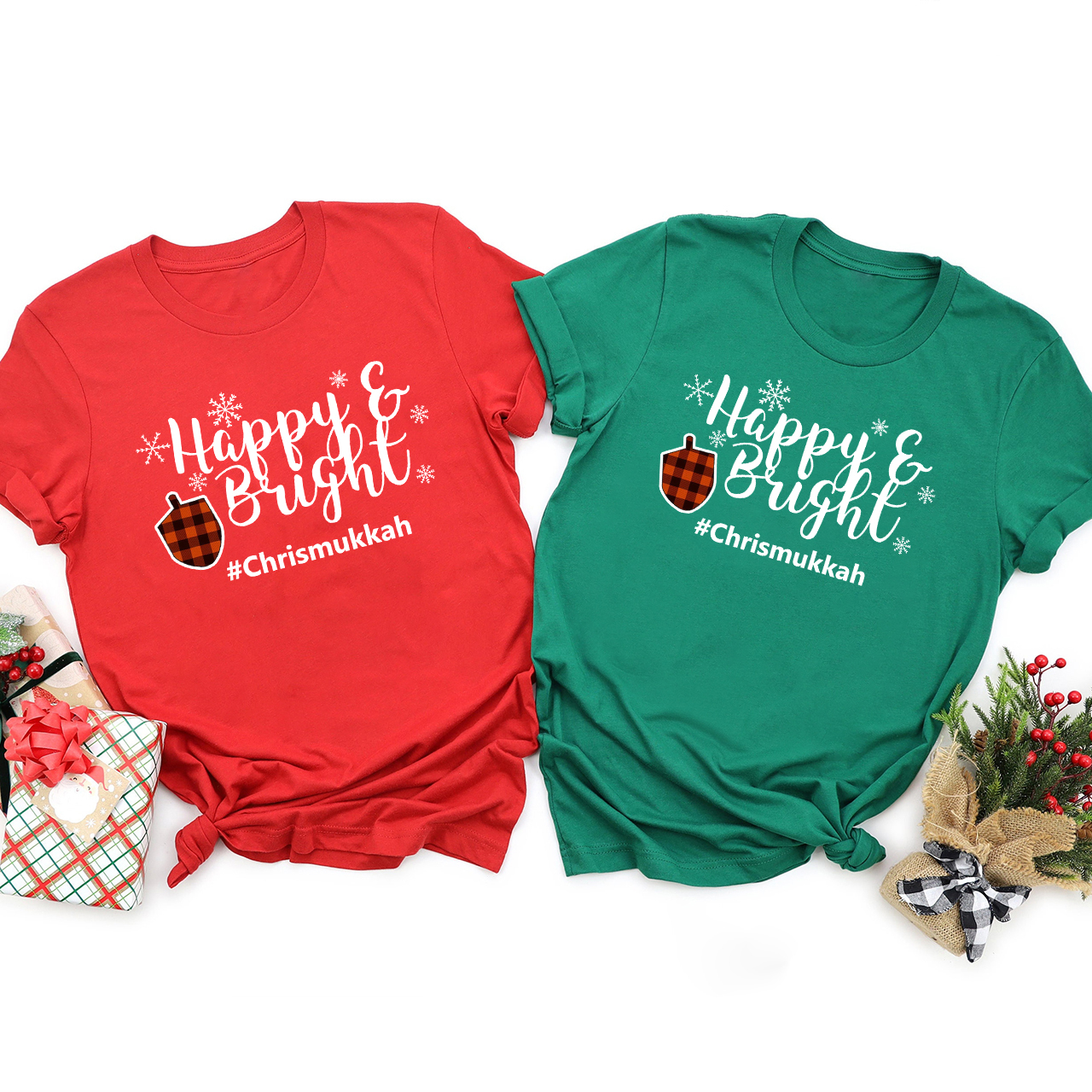 Happy and Bright Chrismukkah Hanukkah Family Matching Shirt