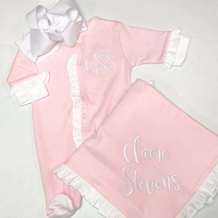 Personalized Monogrammed Baby Girl Coming Home Outfit Pink 2 Piece Sets SaleBeepumpkin™