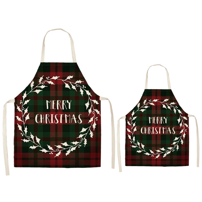 Red&Green Plaid Christmas Apron Sets For Adult&Kids