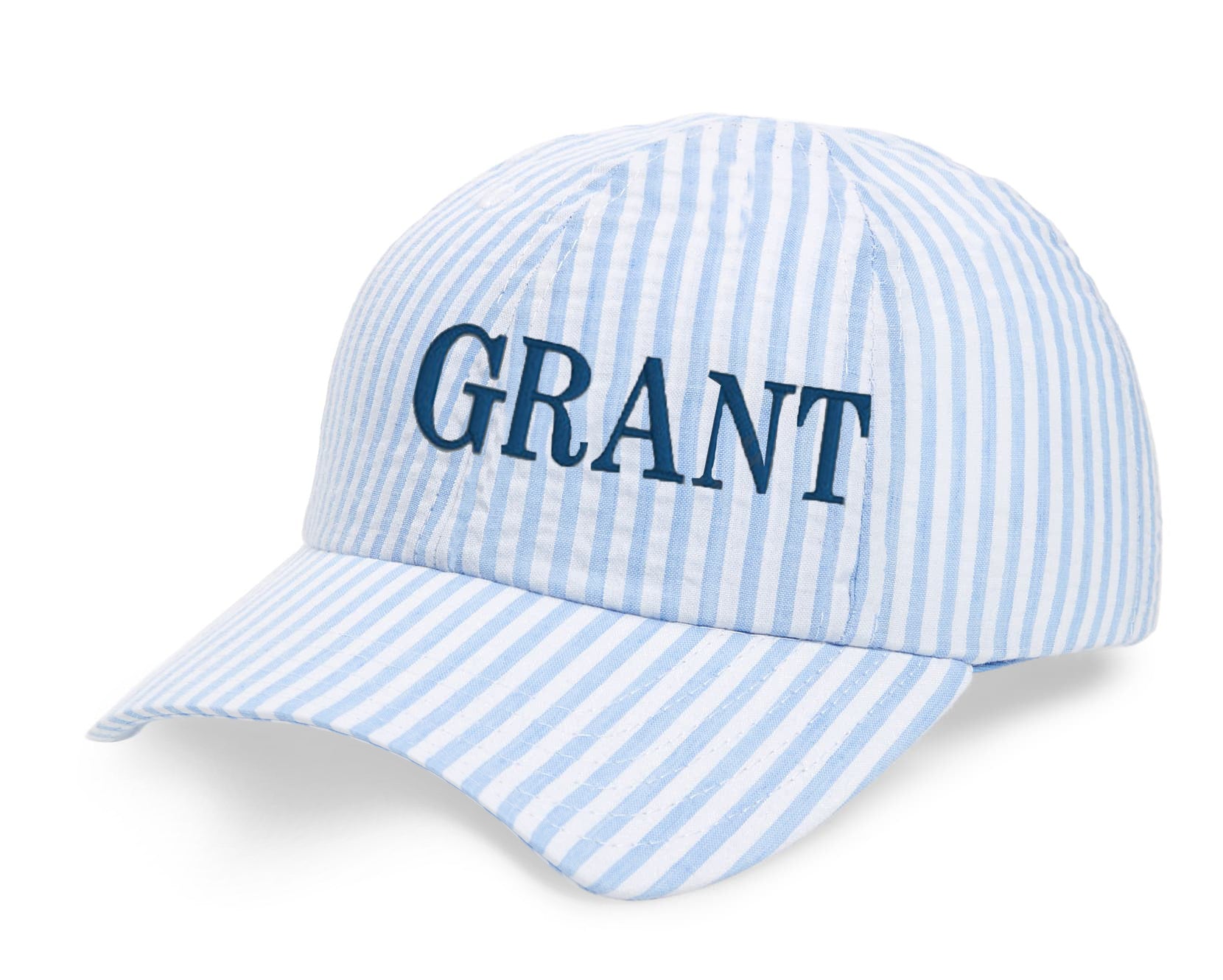Personalized Blue And White Seersucker Baseball Hat