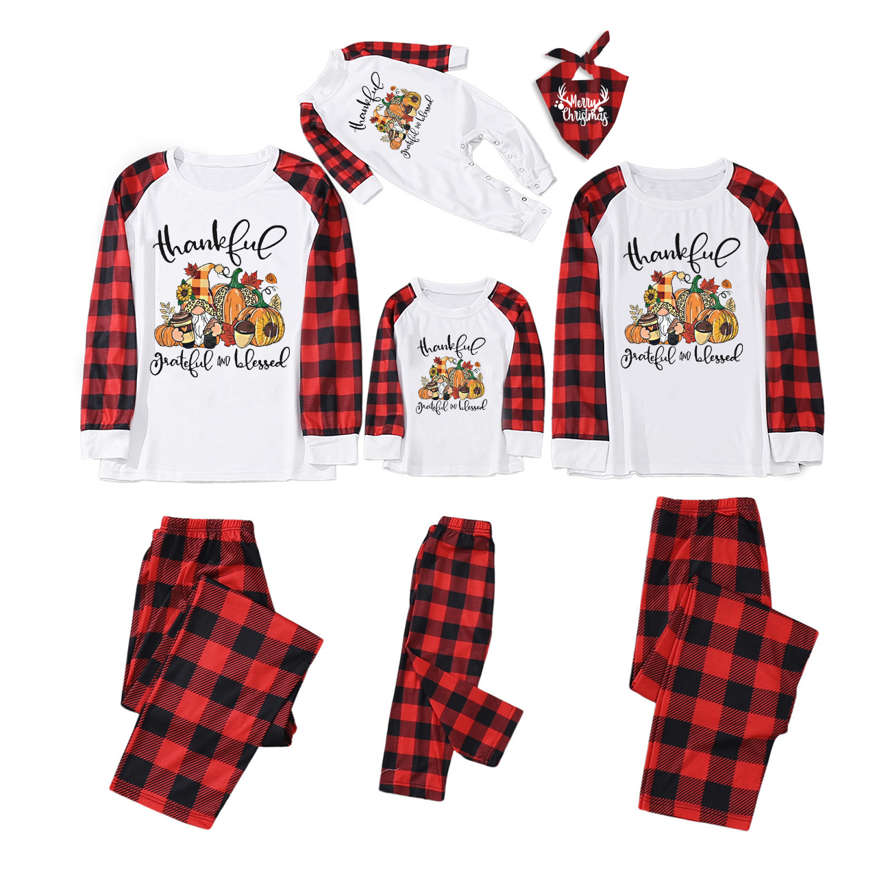 Thankful And Blessed Gnome Family Christmas Pajamas