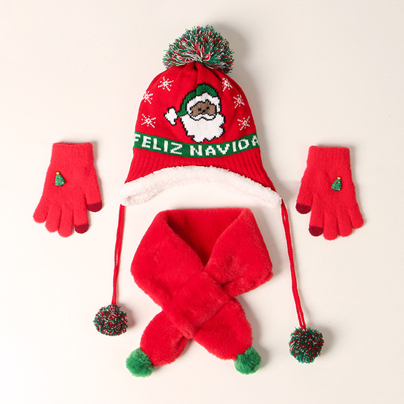 Knitted Woolen Christmas Warm Fleece Children's Hat Set