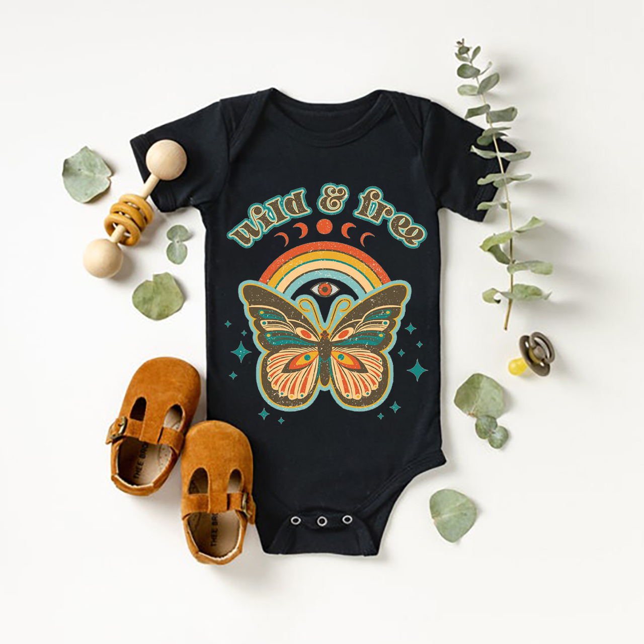 Retro Boho Wild And Free Baby Bodysuit