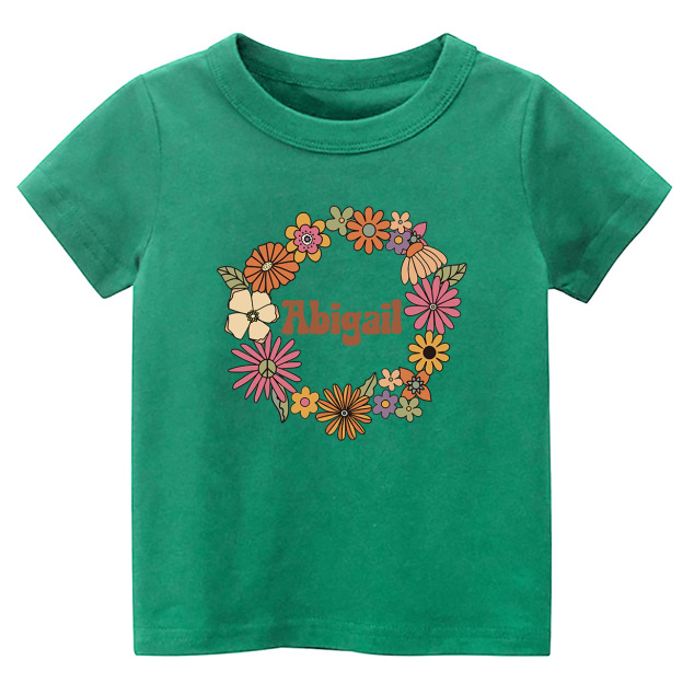Girls Personalized Name In Floral Wreath Shirt