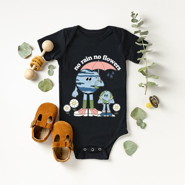 No Rain No Flowers Earth Day Bodysuit For Baby