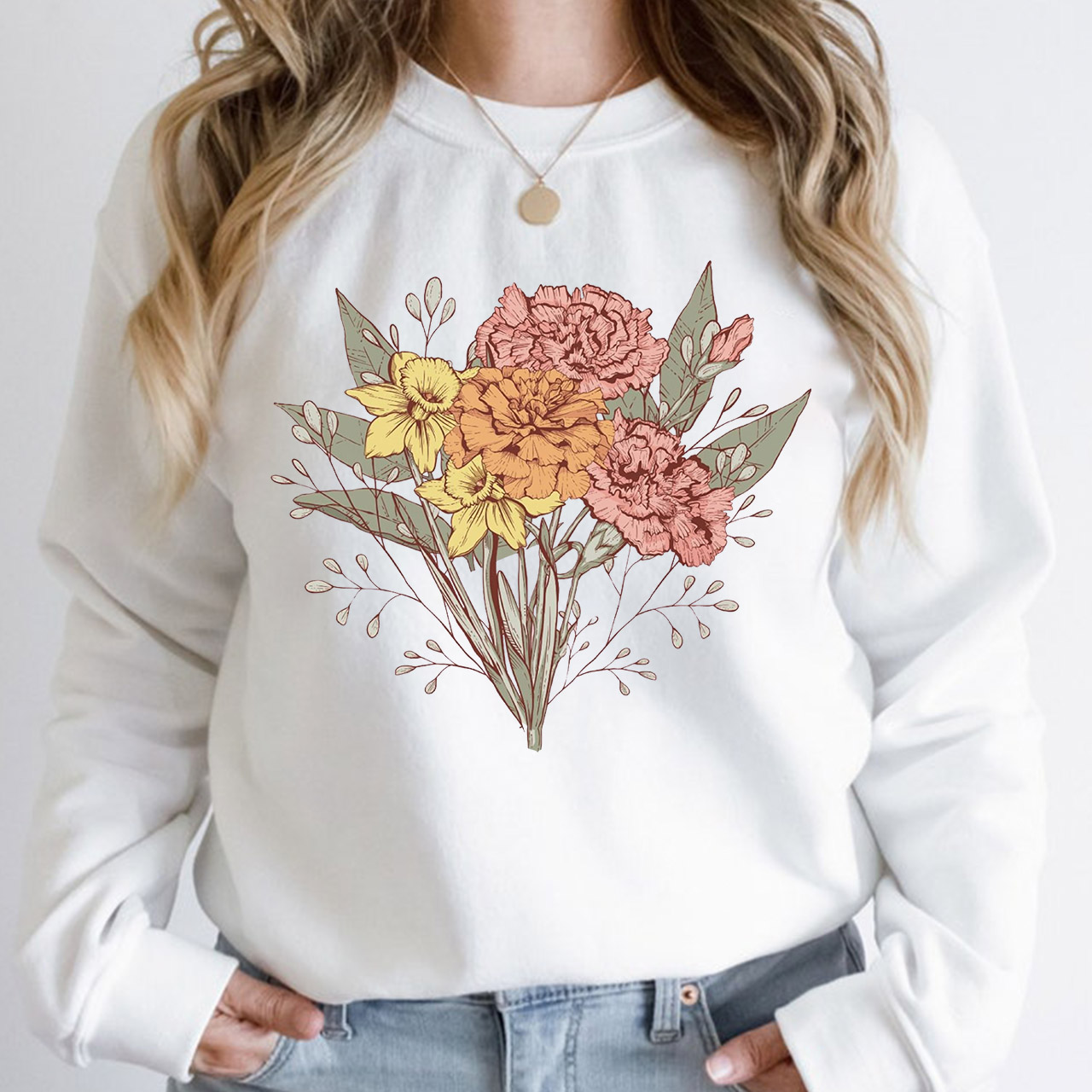 Personalized Birth Flower Family Bouquet Sweatshirt