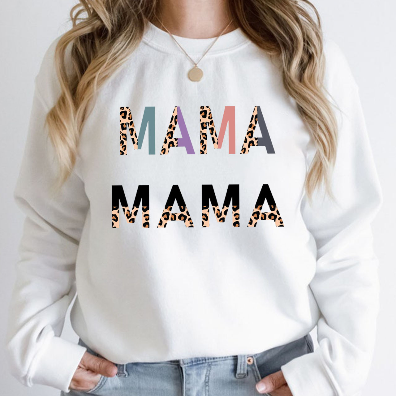 Mama Half Leopard Print Sweatshirt