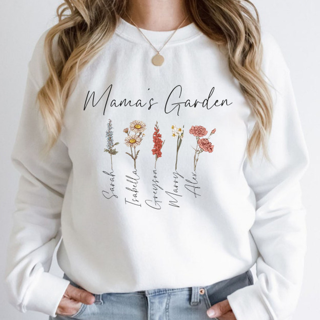 Mama's Garden With Kid's Name Sweatshirt For Mom 