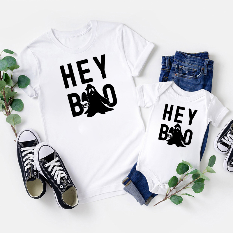 Halloween Hey Boo Carrying A Pumpkin Matching Family Shirt