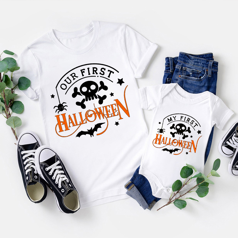 Our First Halloween Skeleton Bat Matching Family Tees