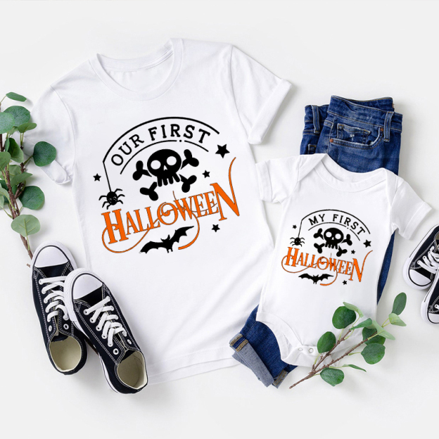 Our First Halloween Skeleton Bat Matching Family Tees