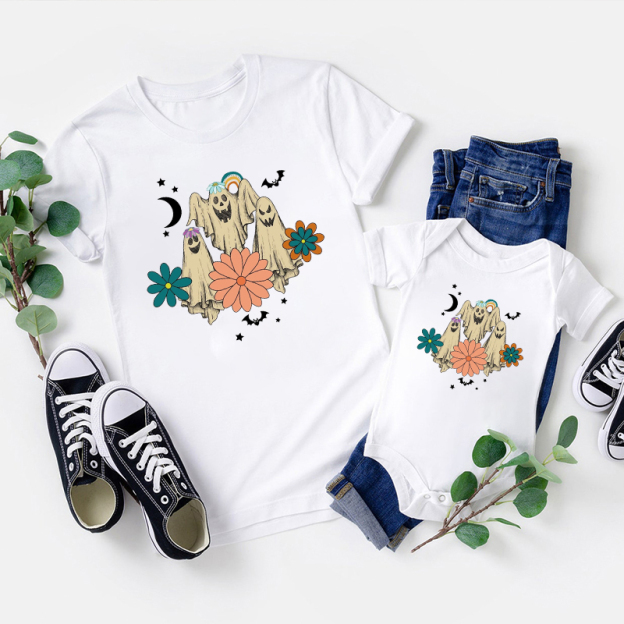 Halloween Floral Ghost Trick Or Treat Matching Family Shirts