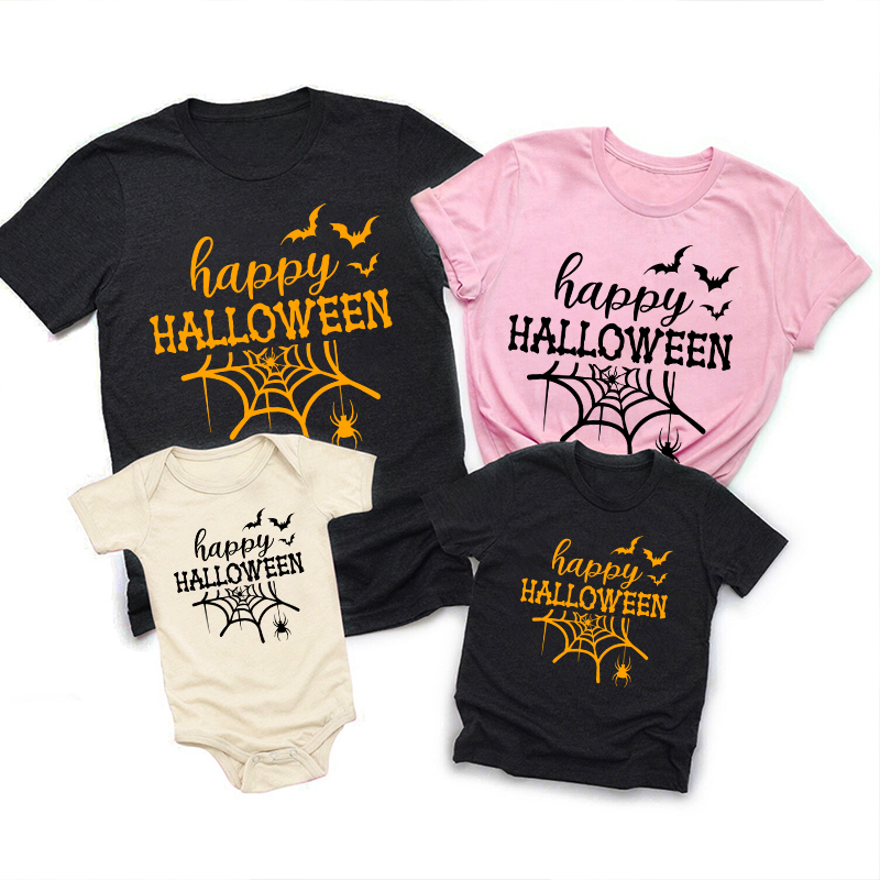 Happy Halloween Bat And Spider Family Matching Shirts