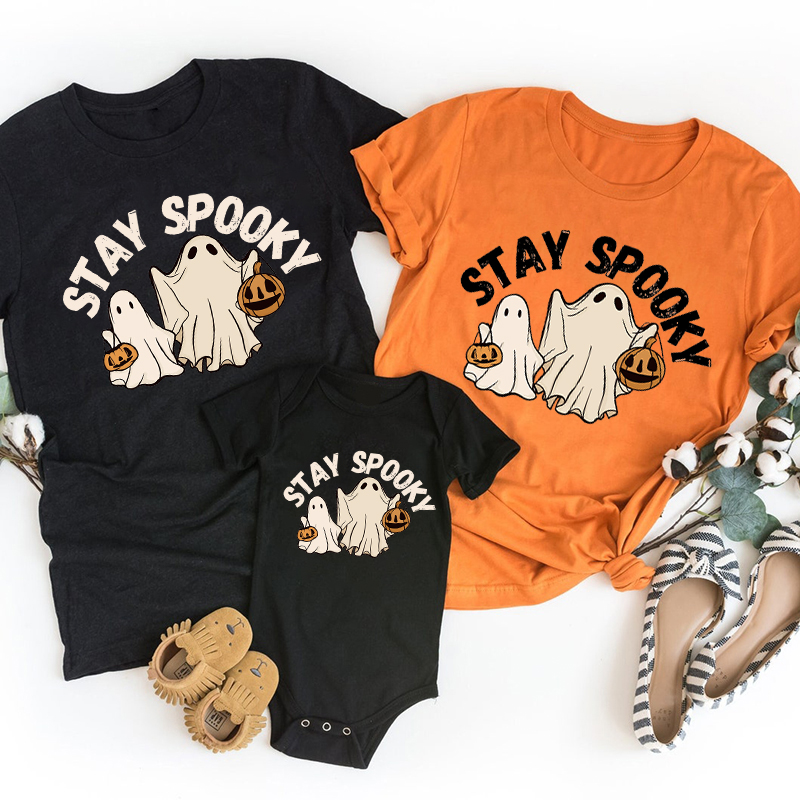 Stay Spooky Two Pumpkin Ghosts Halloween Family Matching Shirts