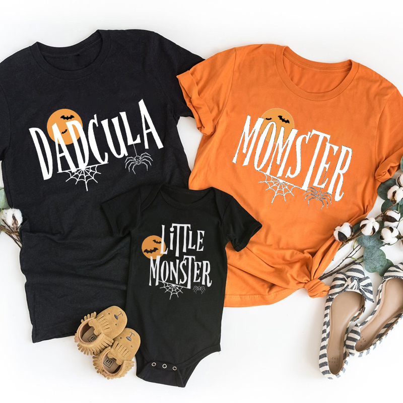 Spider And Bat Momster Dadcula Halloween Family Matching Shirts
