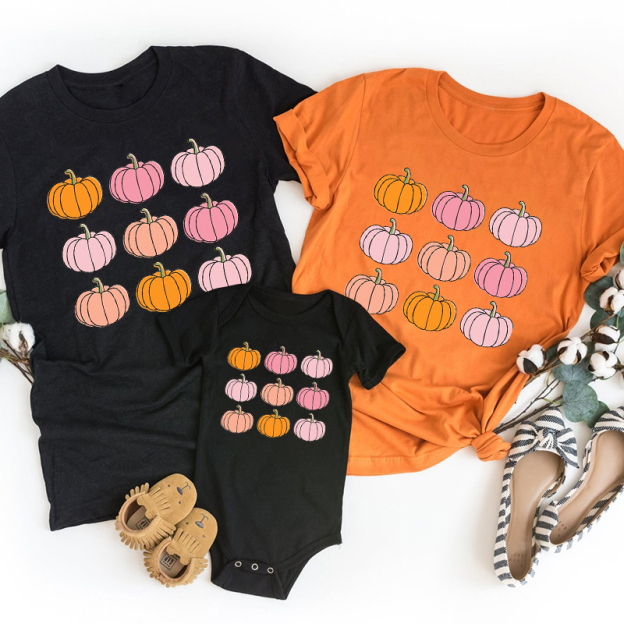 Pink Pumpkin Patch Halloween Family Matching Shirts