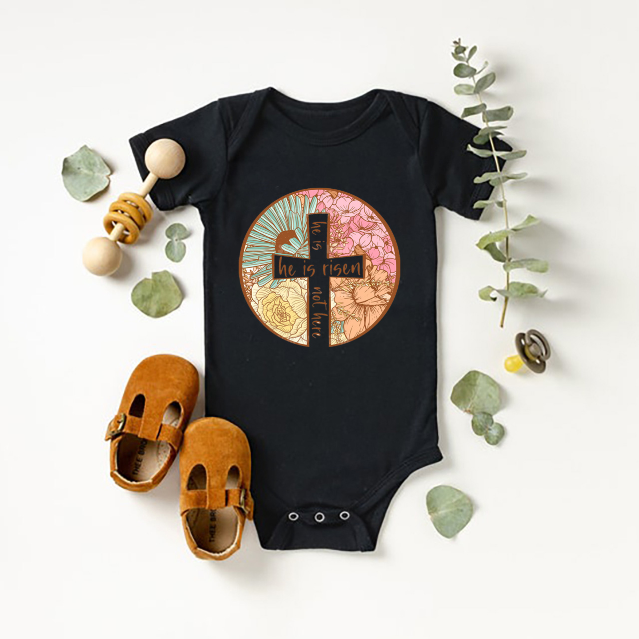 He Is Risen Christian Easter Design Bodysuit For Baby