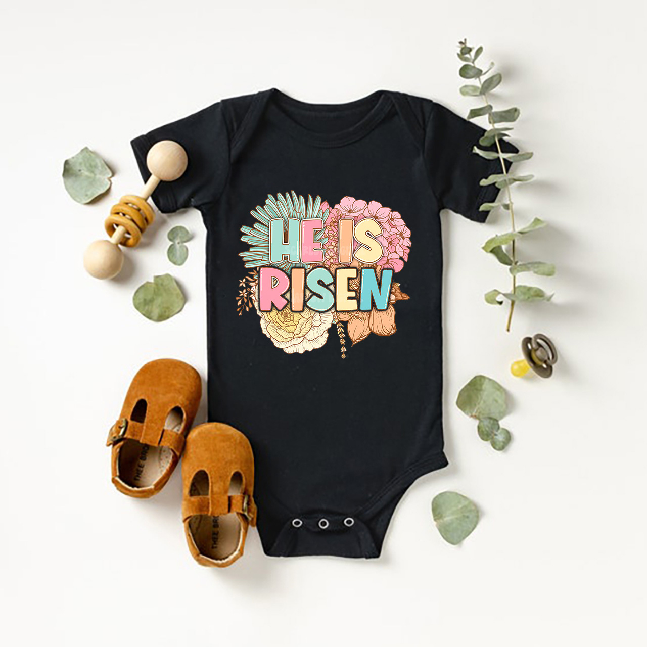 He is Risen Spring Florals Bodysuit For Baby