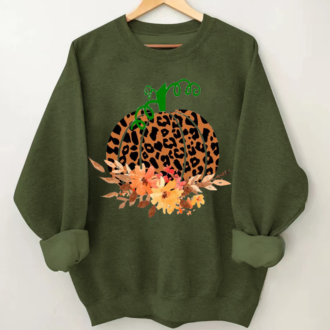 Vintage Halloween Sweatshirt-Leopard Print Pumpkin