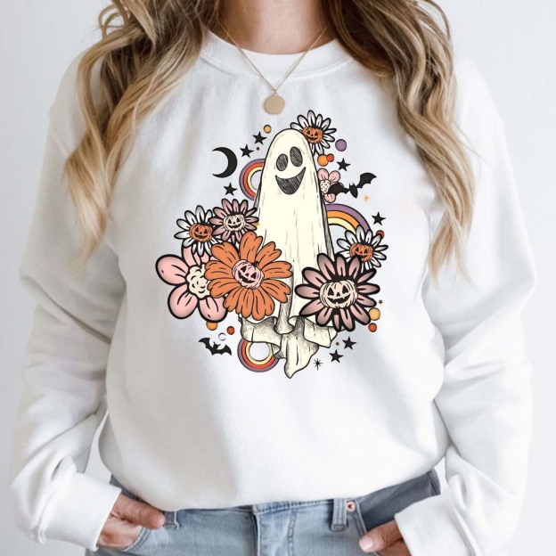 Vintage Floral Ghost Halloween Sweatshirt For Mama