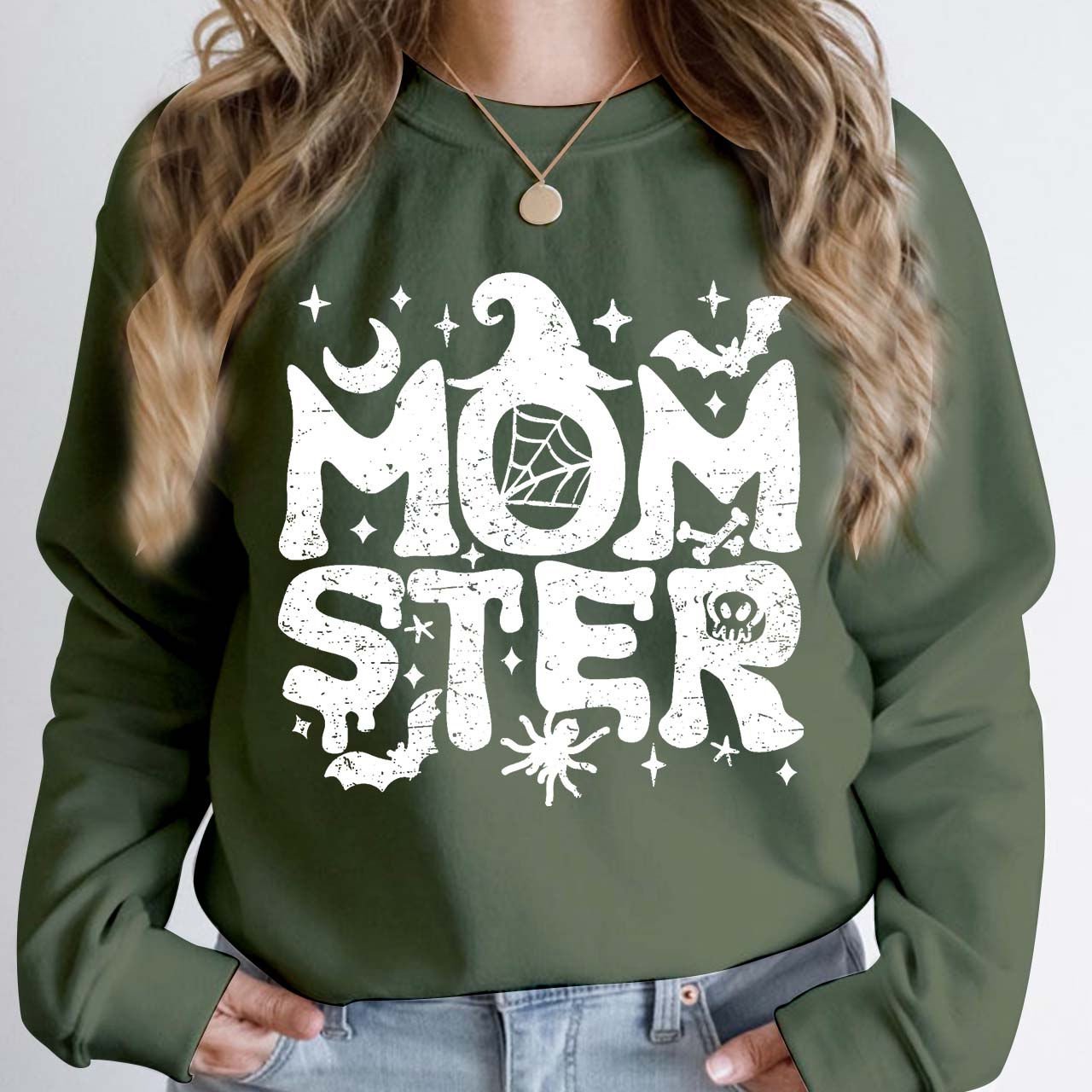Halloween Momster Moon Bat Sweatshirt For Mama