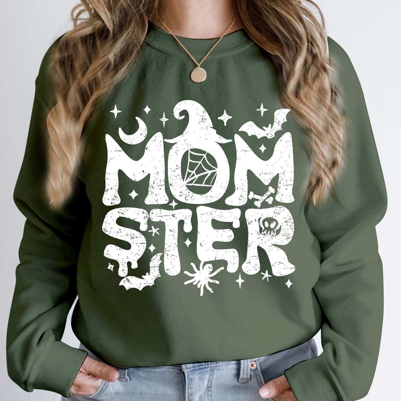 Halloween Momster Moon Bat Sweatshirt For Mama