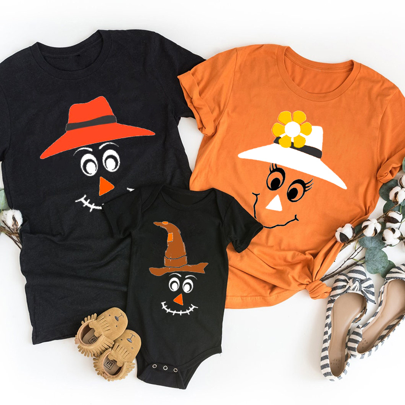 Personalized Scarecrow Faces Halloween Matching Shirts