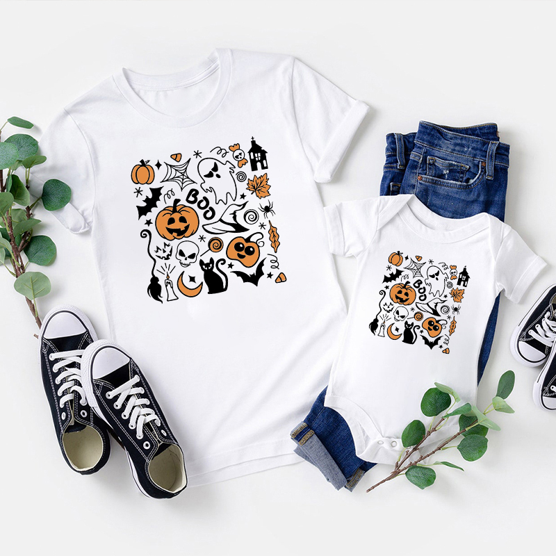 Doodle Halloween Personalized Family Pumpkin Matching Shirts