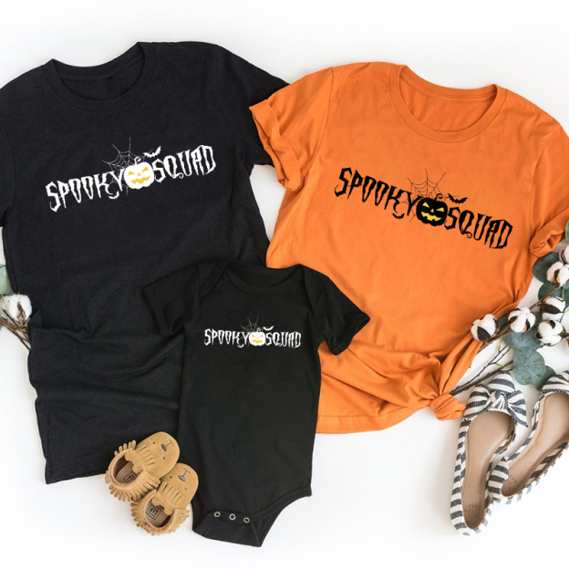 Halloween Pumpkin Spooky Squad Family Matching Shirts
