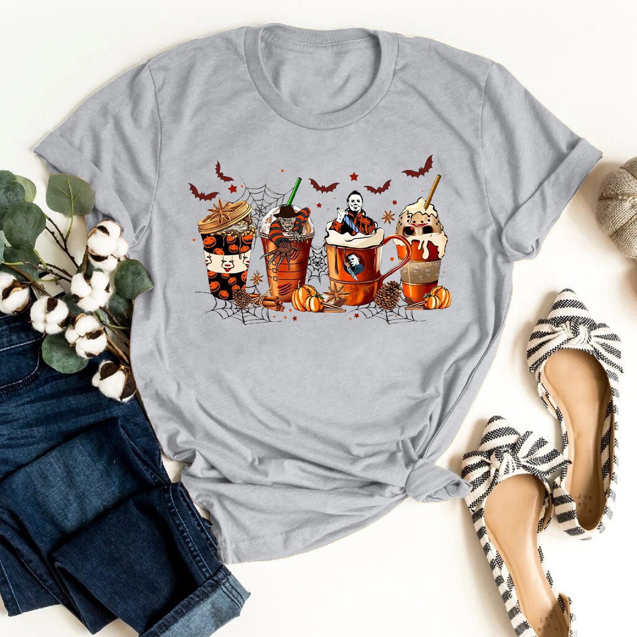 Skeleton Coffee Cups Halloween T-shirts