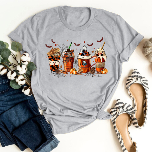 Skeleton Coffee Cups Halloween T-shirts
