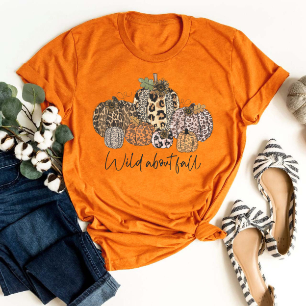 Wild About Fall Leopard Pumpkin Shirts