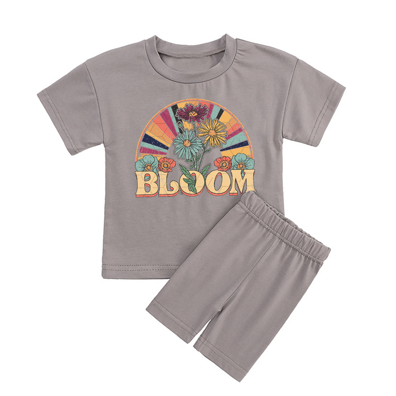 Peach Boho Bloom Kids Biker Shorts&Tee