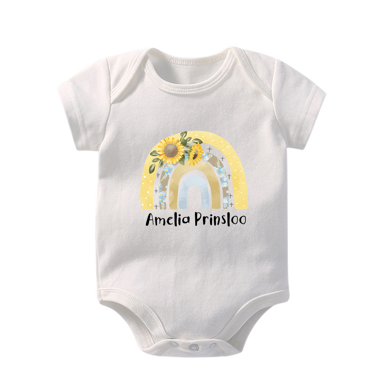 Personalized Yellow Rainbow Baby Bodysuit