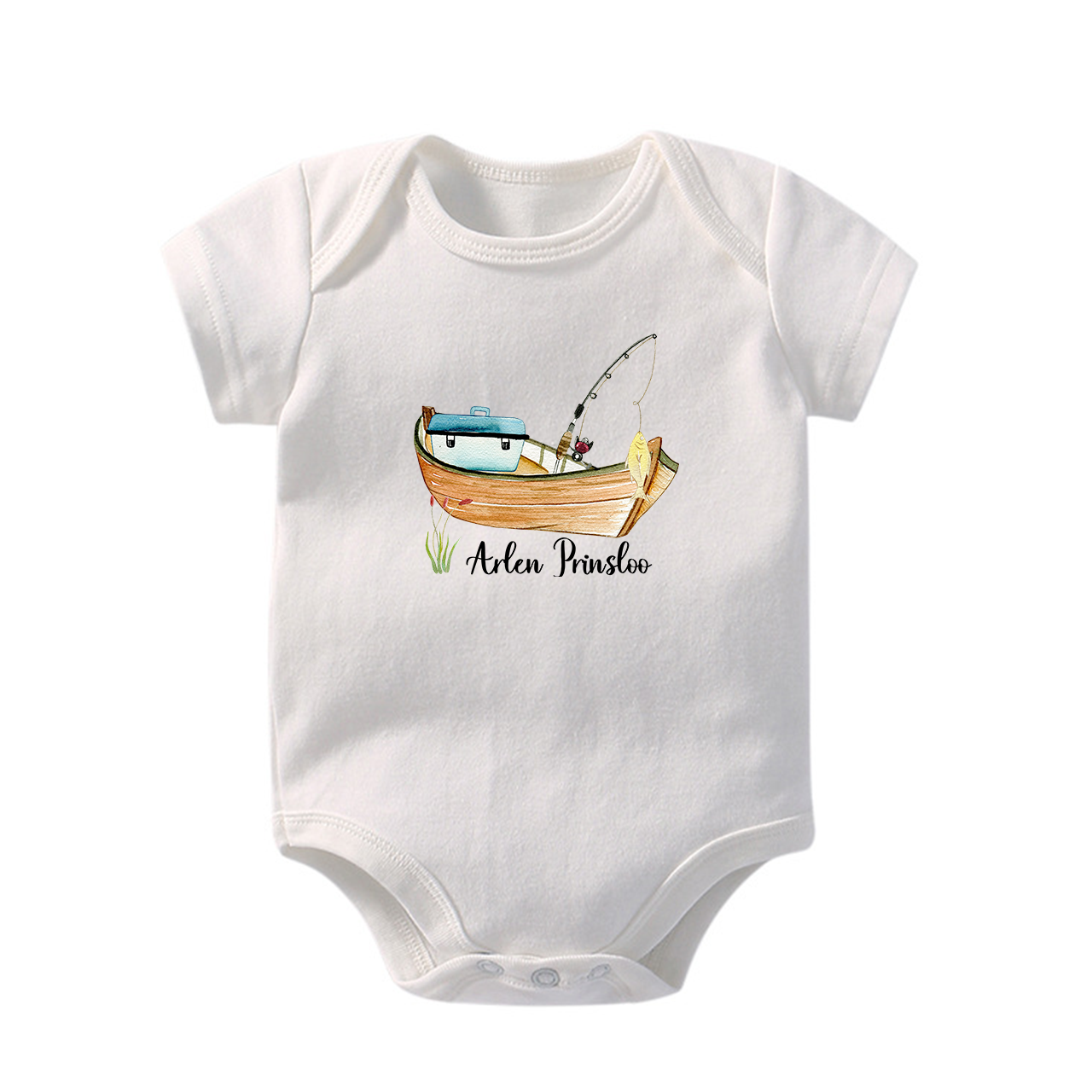 Personalized Boat Fishing Baby Name Bodysuit