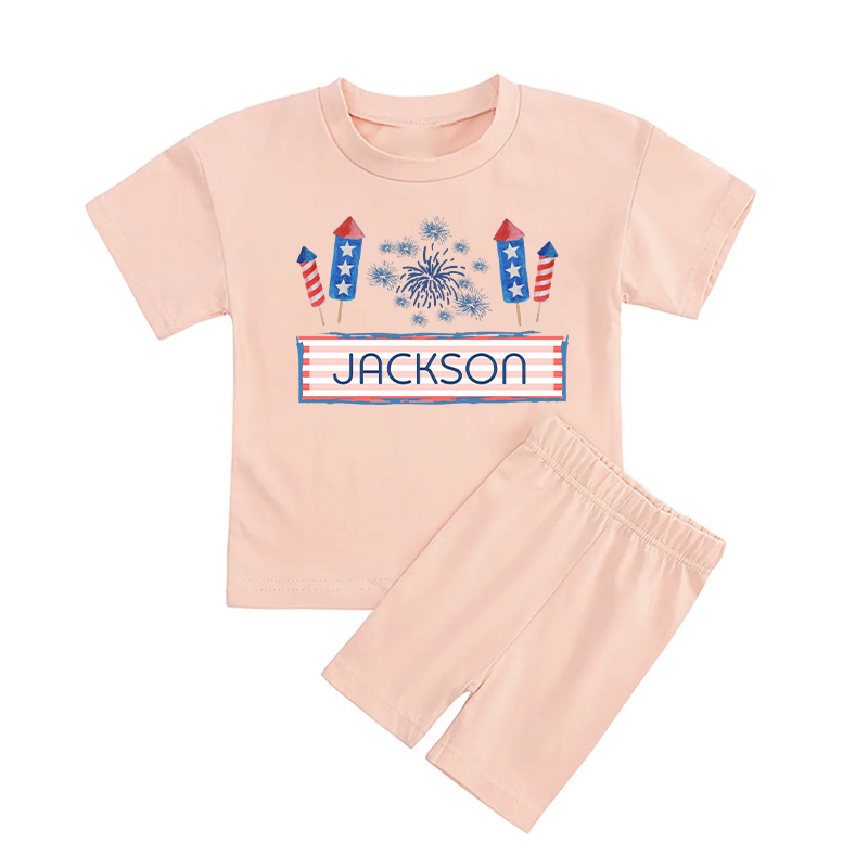 Independence Day Personalized Kids Biker Shorts&Tee