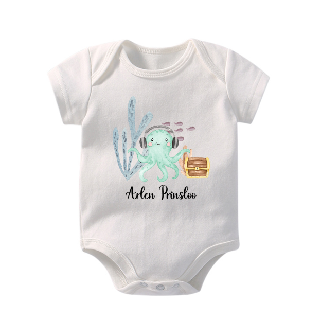 Personalized Octopus Listening To Music Baby Bodysuit