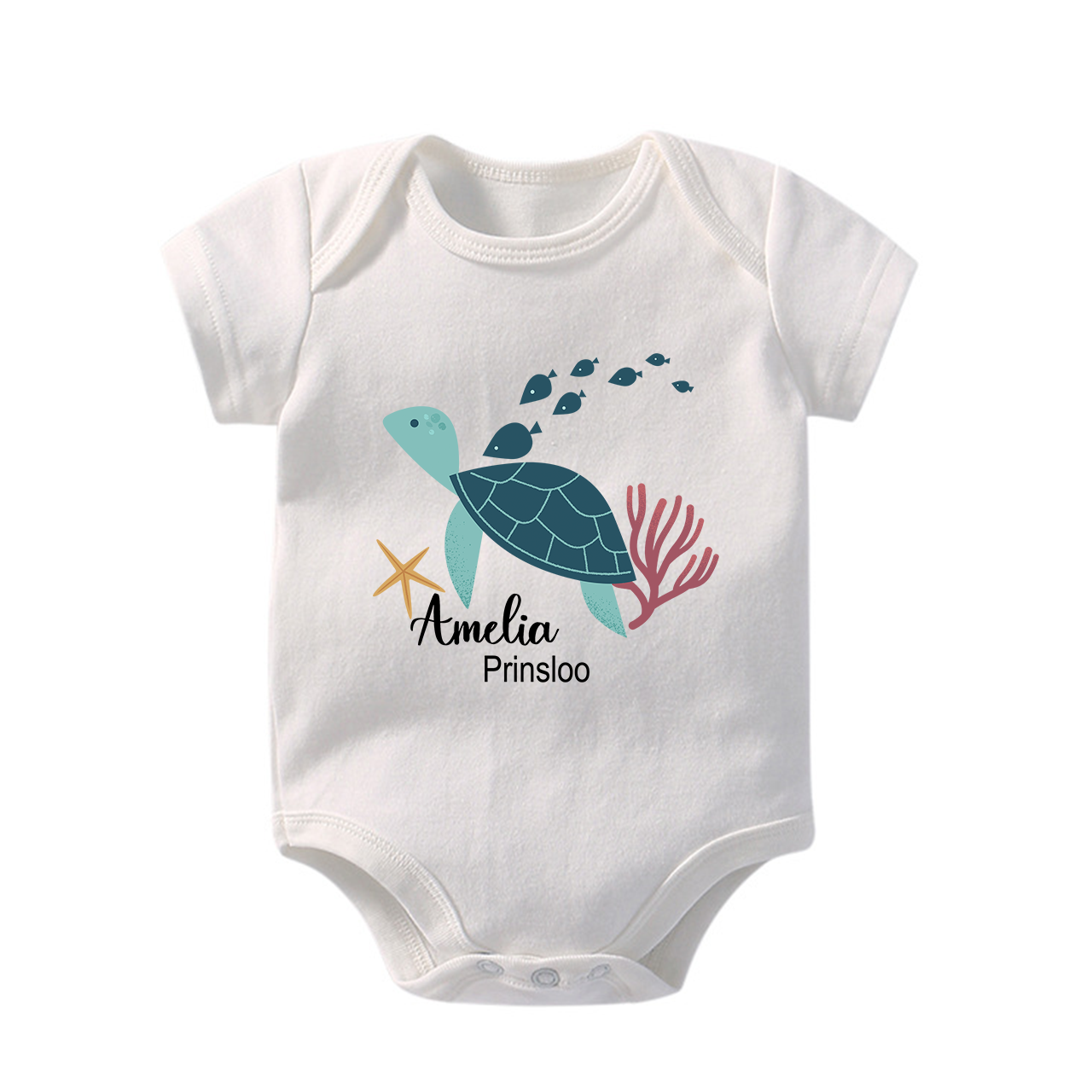 Personalized Turtle And Starfish Baby Bodysuit