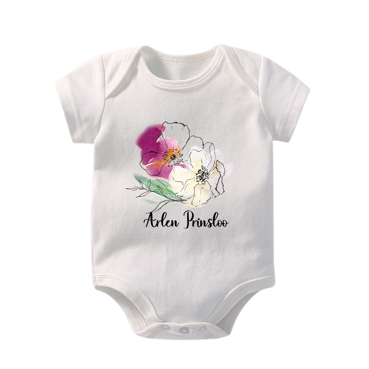 Personalized Ink Flowers Baby Bodysuit