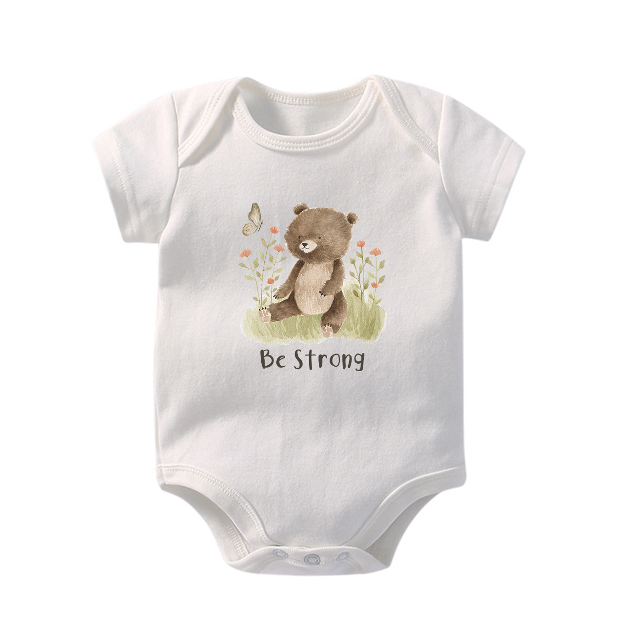 Be Strong Little Bear And Butterfly Baby Bodysuit