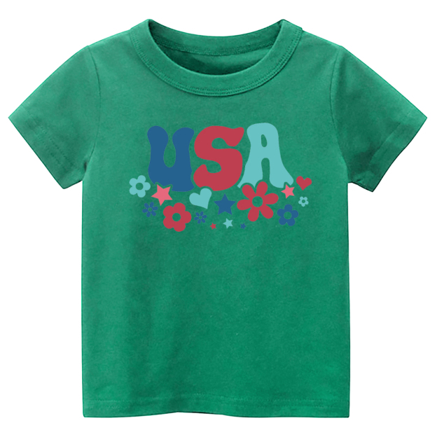 Cute USA Flower Independence Day Toddler Tee
