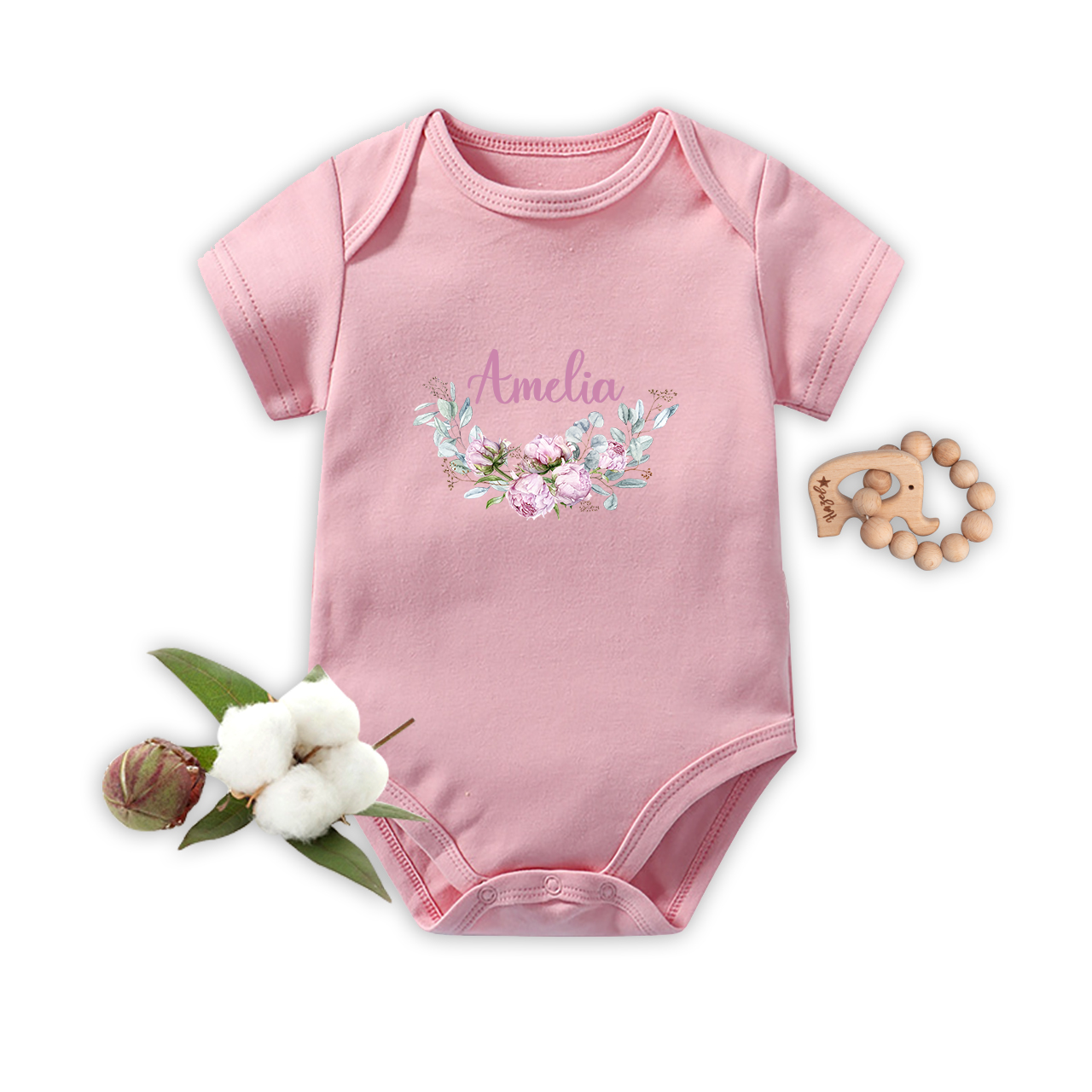 Personalized Purple Peony Baby Bodysuit