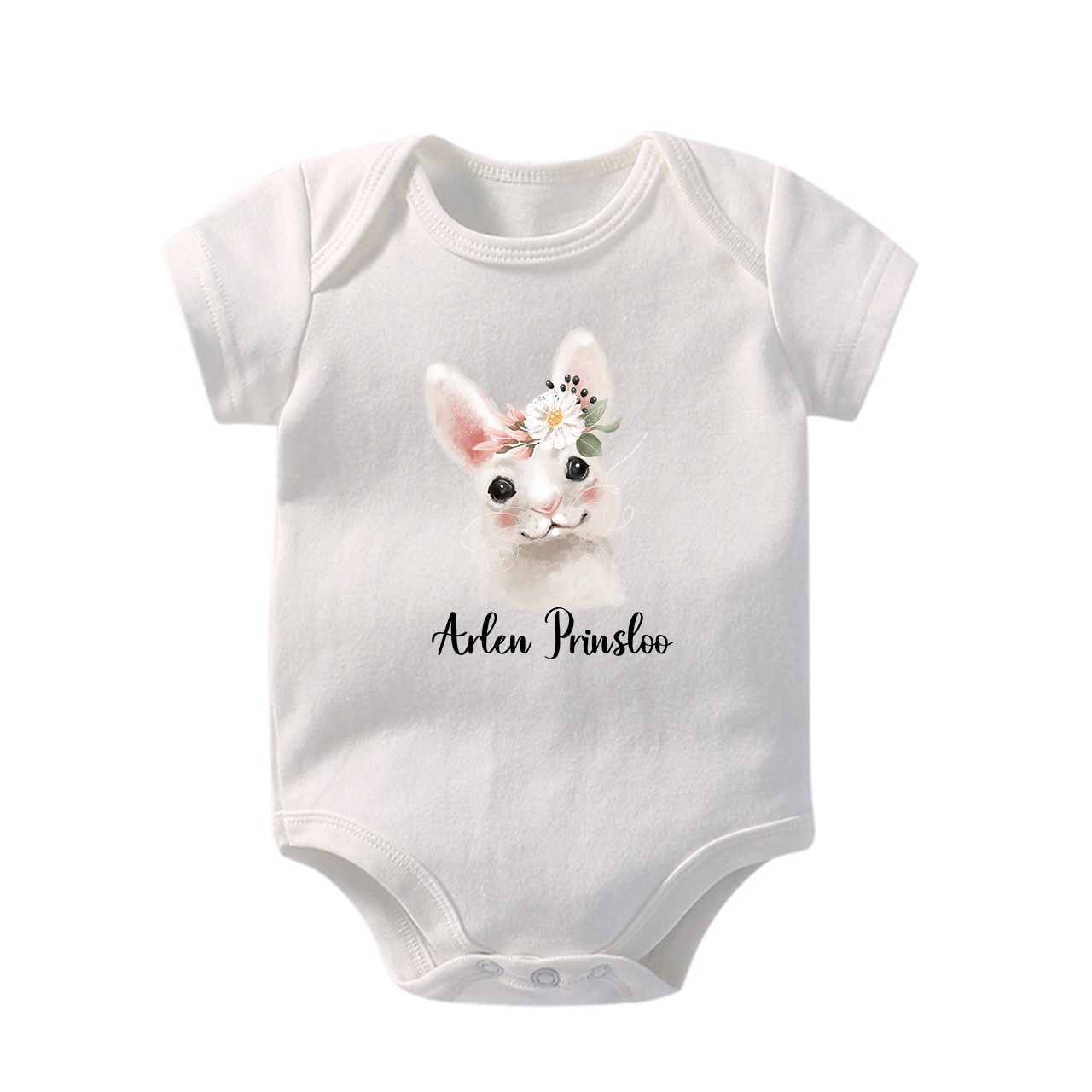 Personalized Watercolor Tilted Rabbit Baby Bodysuit