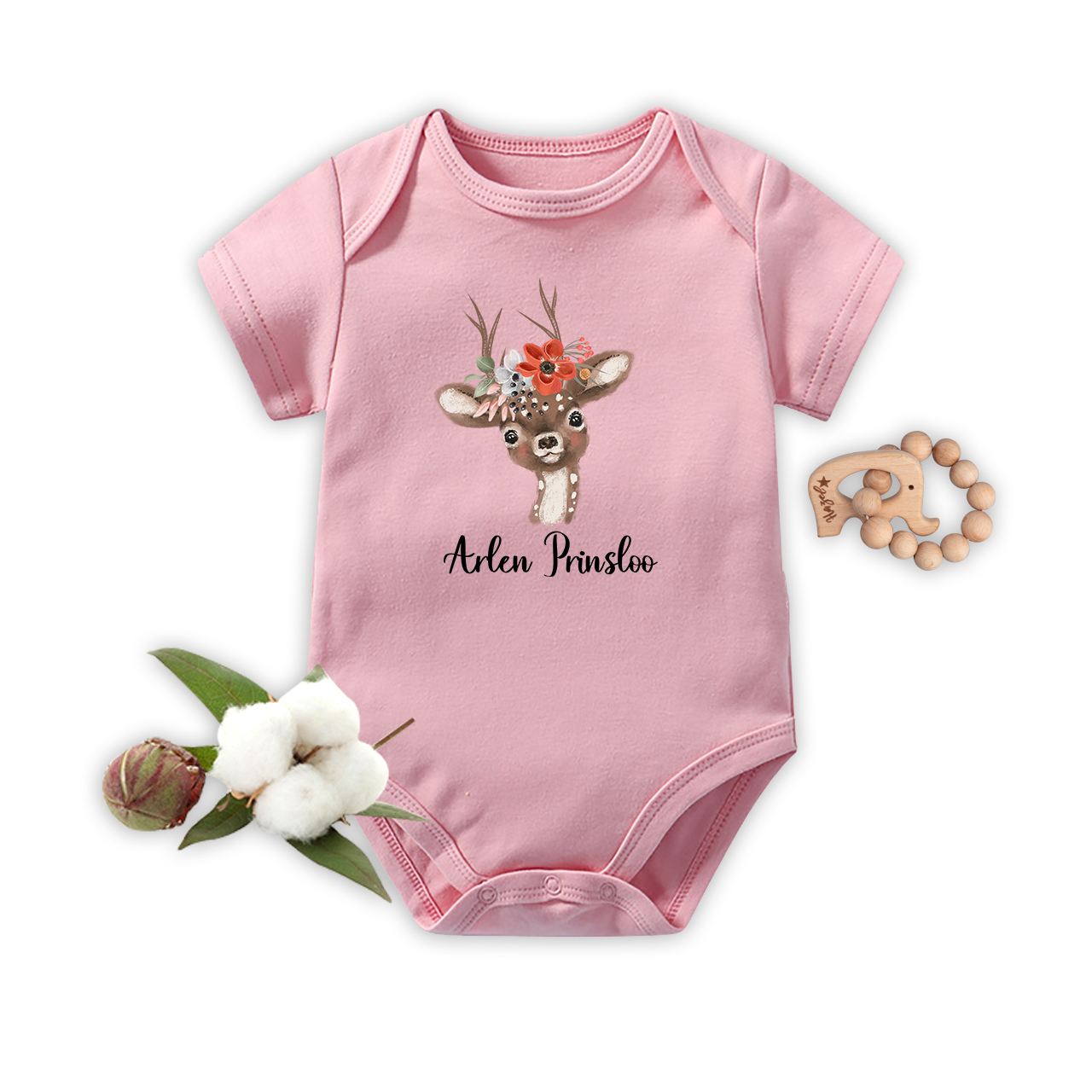 Personalized Watercolor Deer Baby Bodysuit