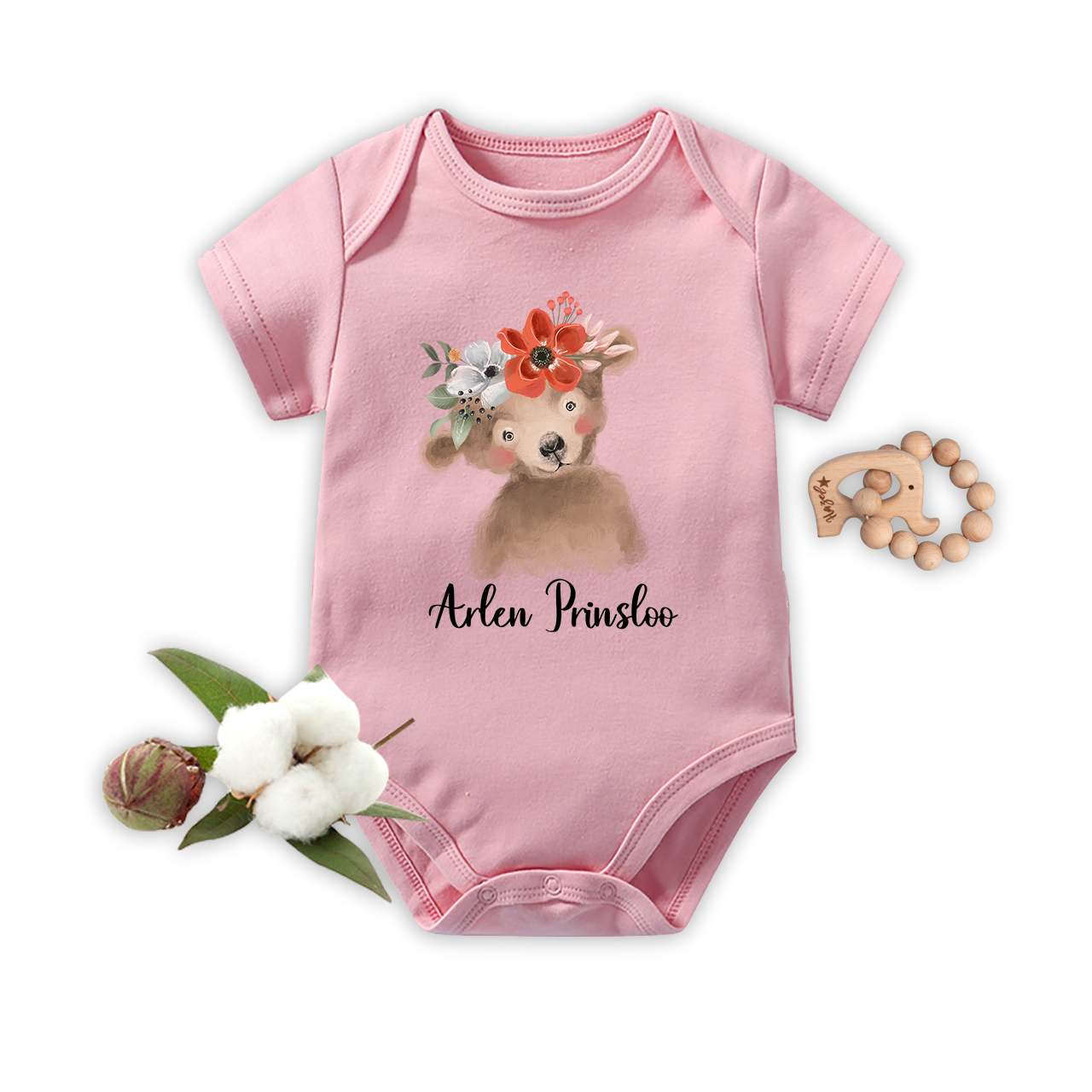 Personalized Watercolor Bear Baby Bodysuit
