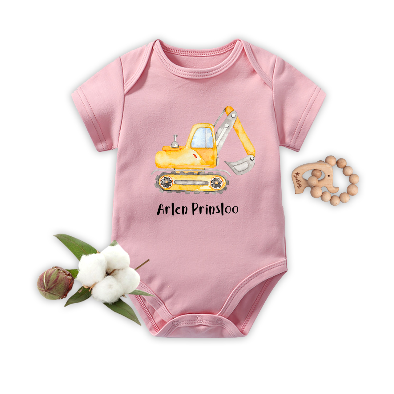 Personalized Excavator Baby Bodysuit